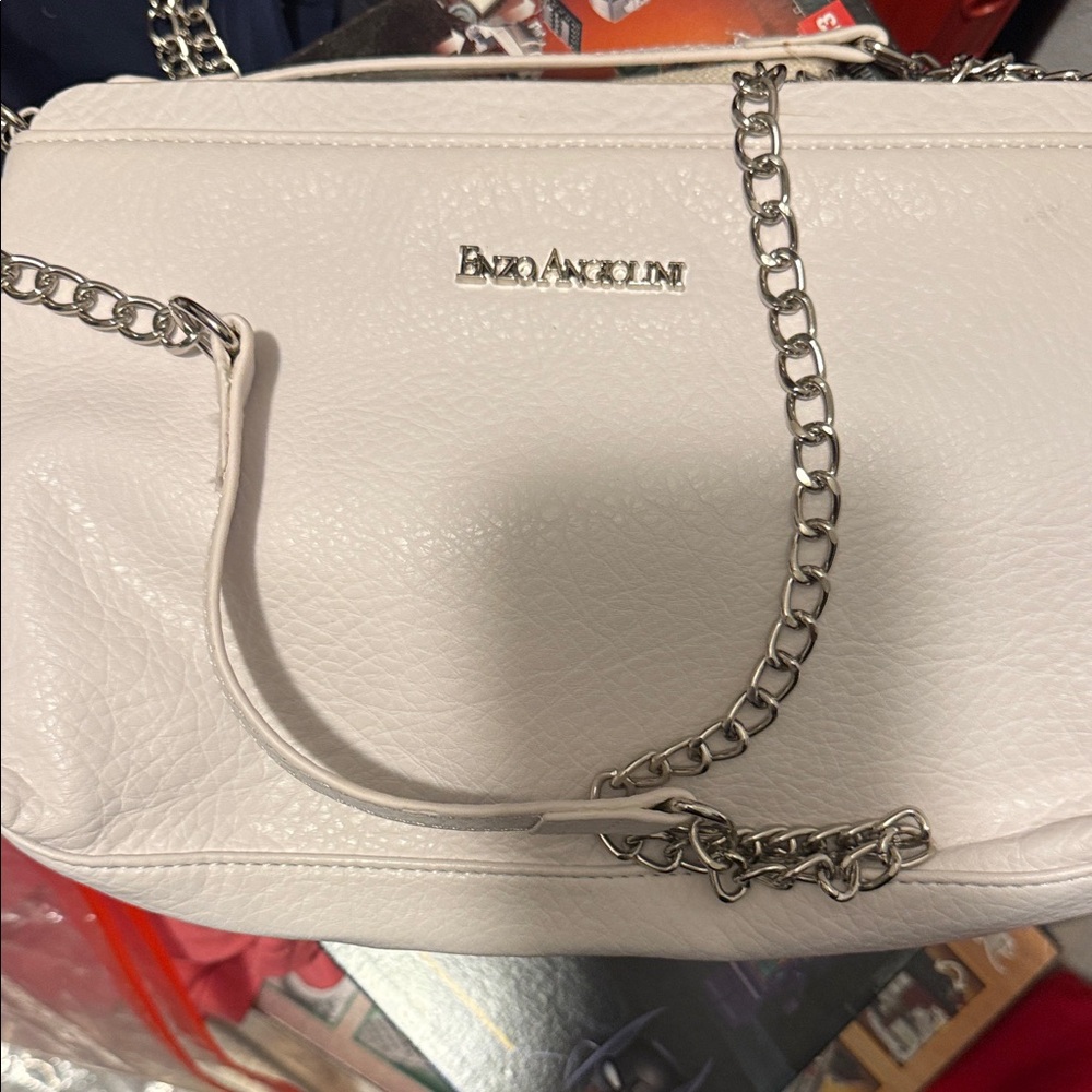 Enzo Angiolini Cream Shoulder Bag with Chain Strap